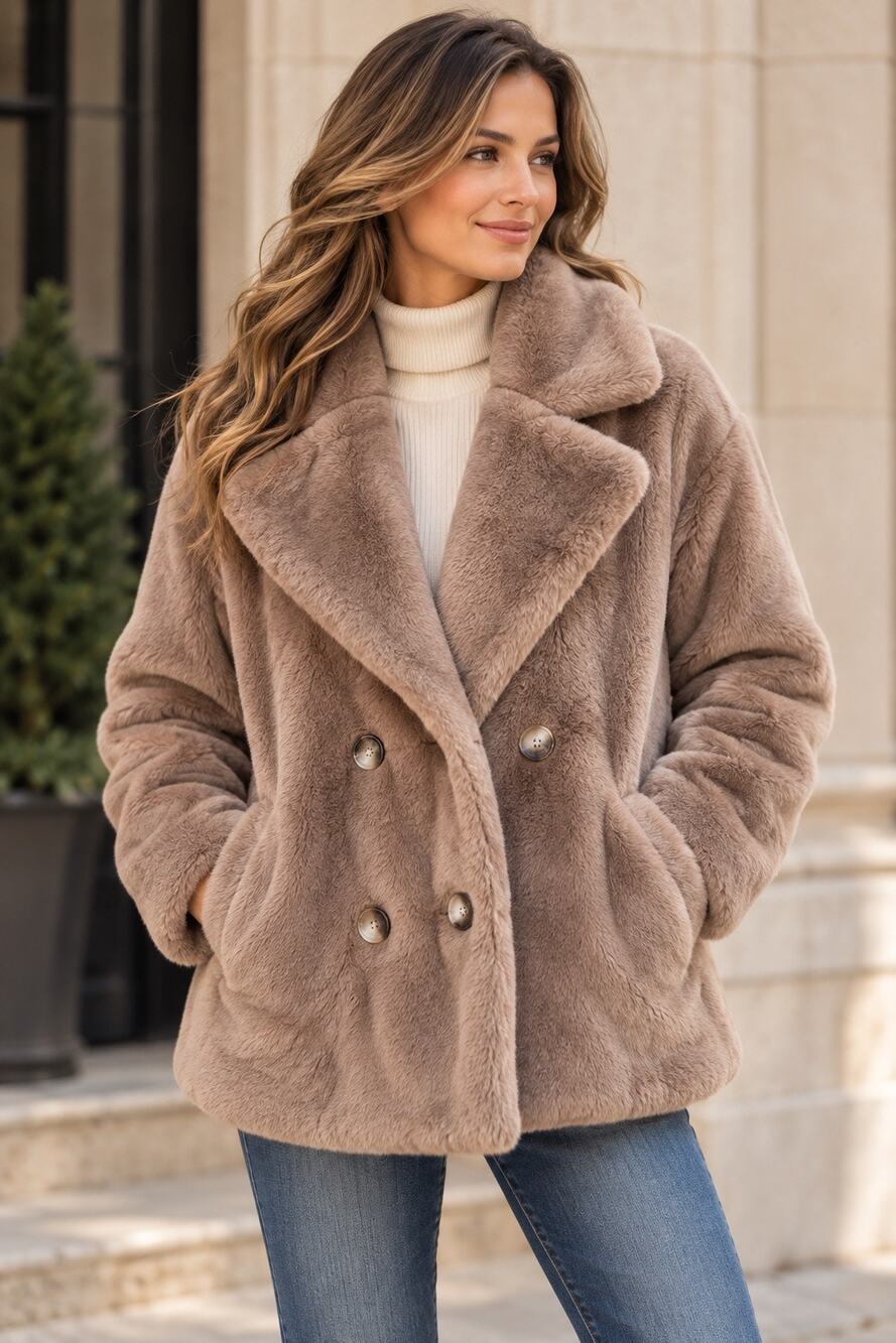 Ophelia Roe Faux Fur Peacoat Women’s Small Camel Tan NWOT